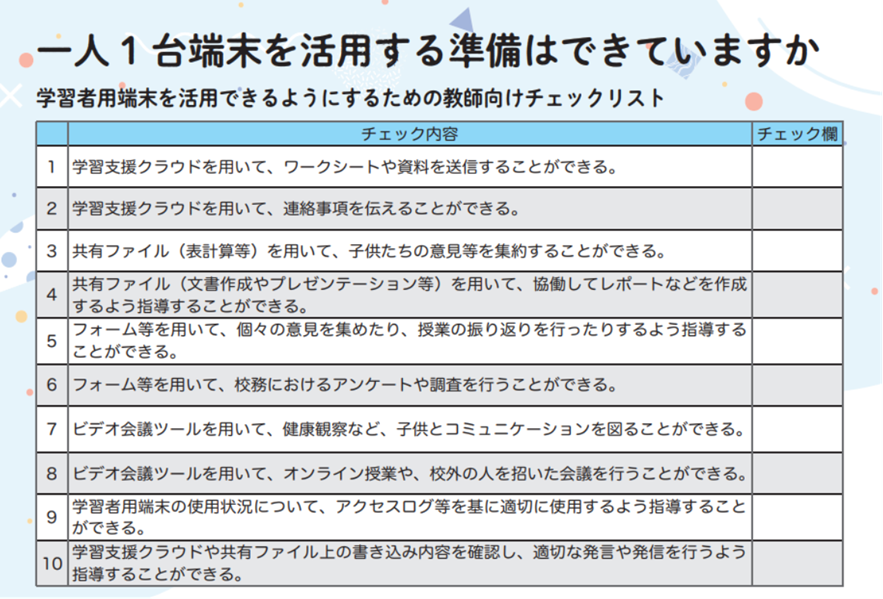 学習者用端末を活用できるようにするための教師向けチェックリスト