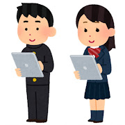 タブレットを使う学生のイラスト